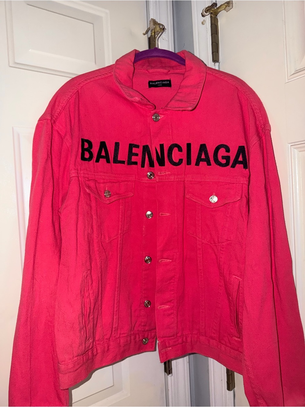 Balenciaga Hot Pink Logo Denim Jacket